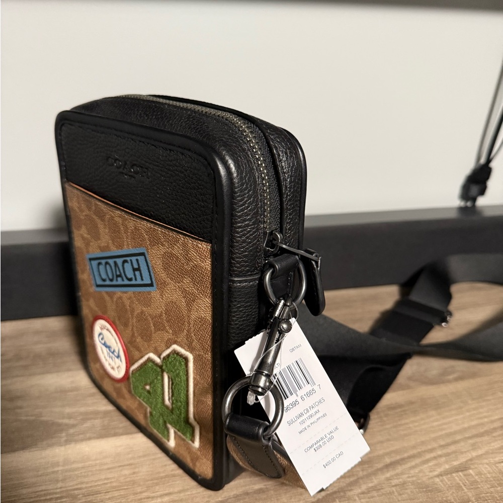 Coach Black and Tan Messenger Bag with Signature Logo - Picture 7 of 8